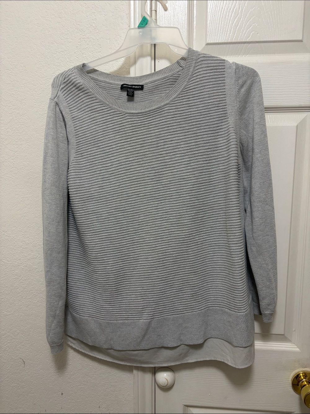 Hilary Radley Light Gray Ribbed Crew Neck Sweater